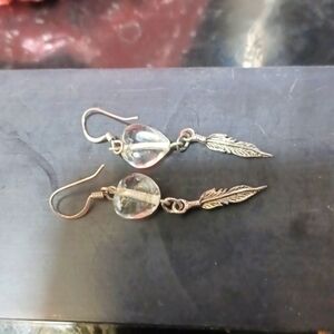 Feather Earrings, silver with glass bead